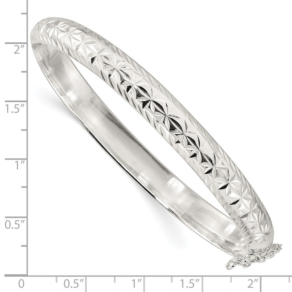 Sterling Silver Polished and Diamond-Cut 7.25mm Hinged Bangle