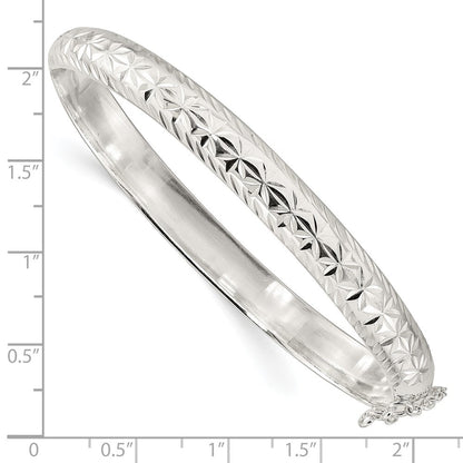 Sterling Silver Polished and Diamond-Cut 7.25mm Hinged Bangle