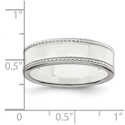 Sterling Silver 6mm Flat with Rope Edge Size 7 Band