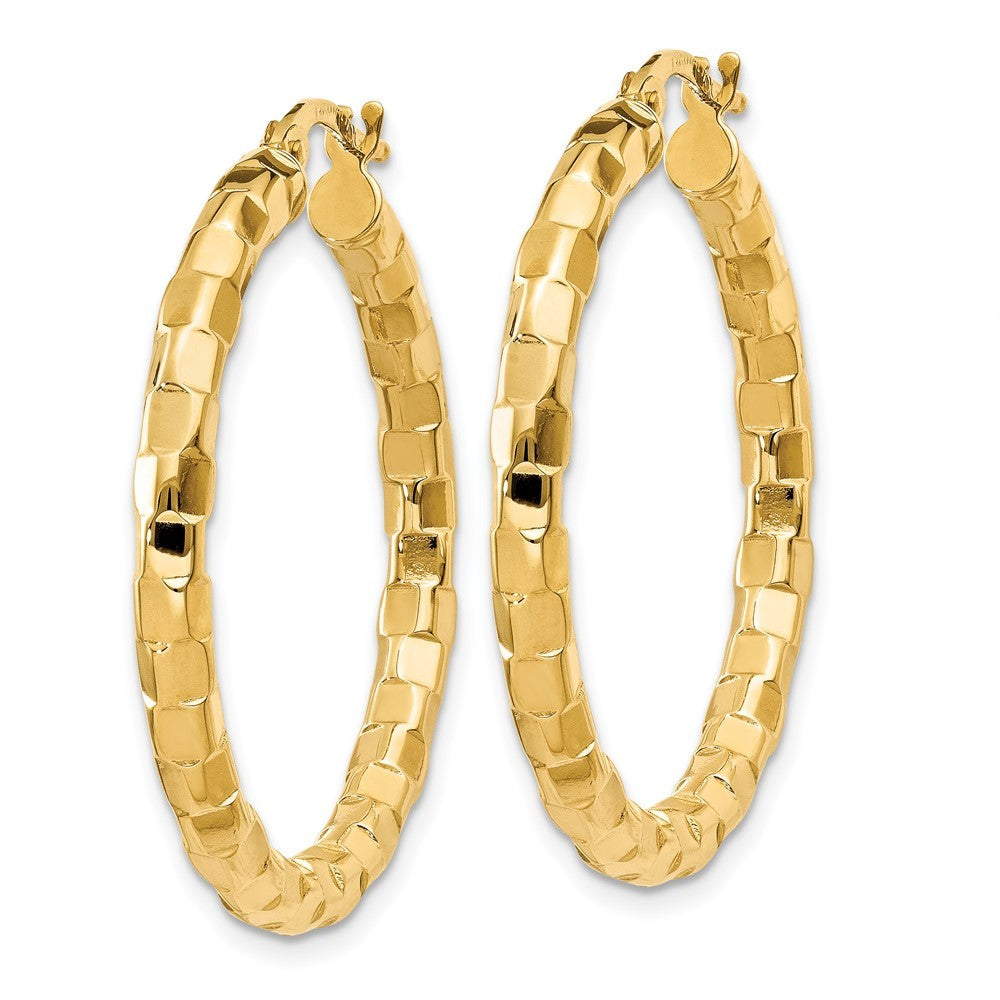 14k Yellow Gold Polished/Textured Hoop Earring