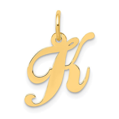 14k White Gold Small Fancy Script Letter K Initial Charm Pendant