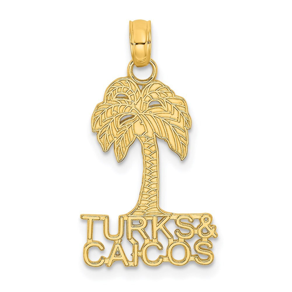 14k Yellow Gold TURKS AND CAICOS Palm Tree Charm Pendant for Women