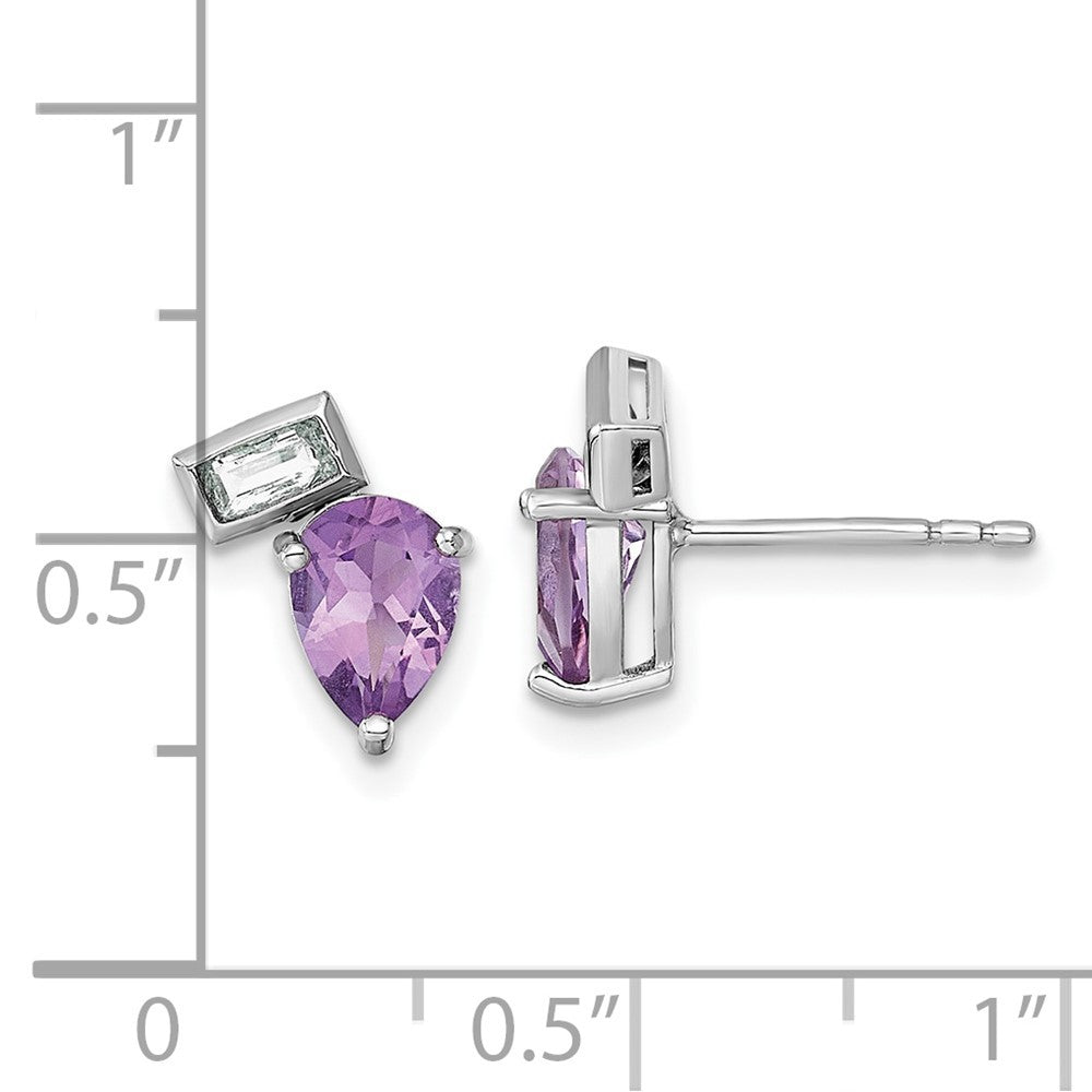 Sterling Silver Polished Pear Amethyst and Emerald-cut Topaz Earrings