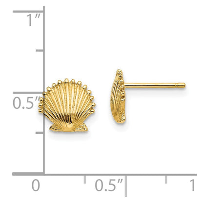 14k Yellow Gold Scallop Shell Stud Earrings Gift for Women