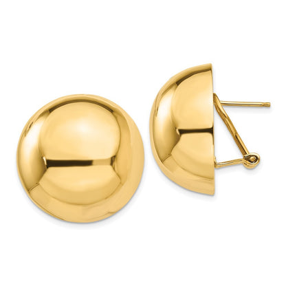14k Yellow Gold Omega Clip 24mm Half Ball Stud Earrings