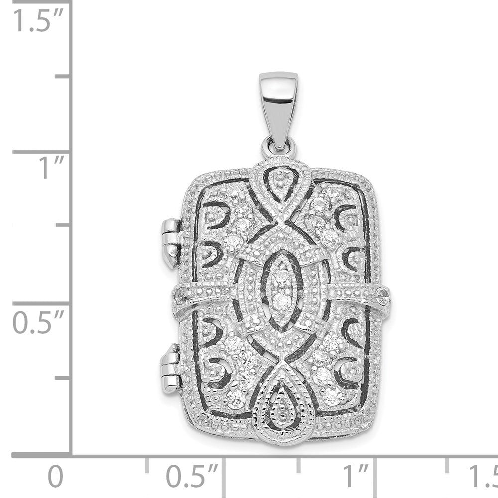 Sterling Silver Fancy Cubic Zirconia Rectangle 24mm Locket Pendant