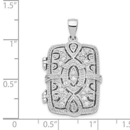 Sterling Silver Fancy Cubic Zirconia Rectangle 24mm Locket Pendant