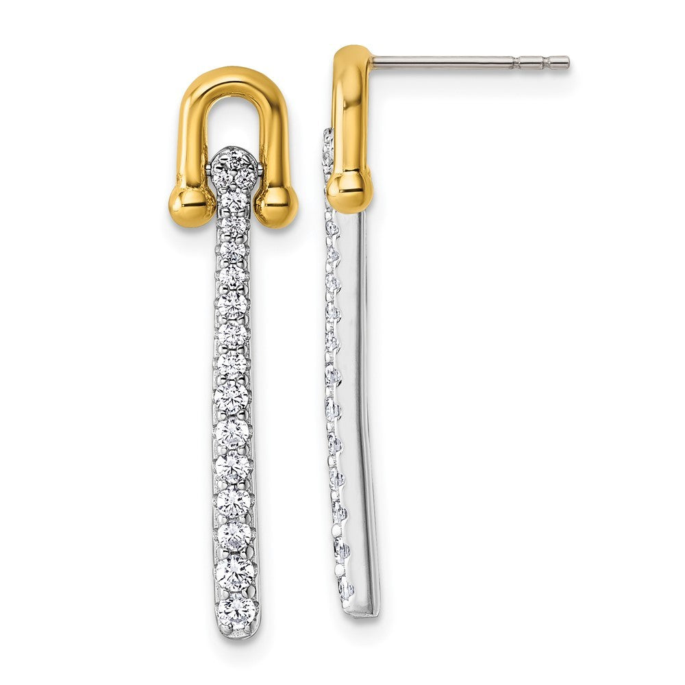 Sterling Silver Gold-tone CZ Polished And Textured Dangle Earrings