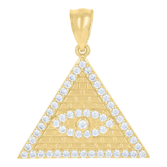 10k Yellow Gold Cubic-Zirconia Good Luck Evil Eye Pyramid Egyptian Charm Pendant