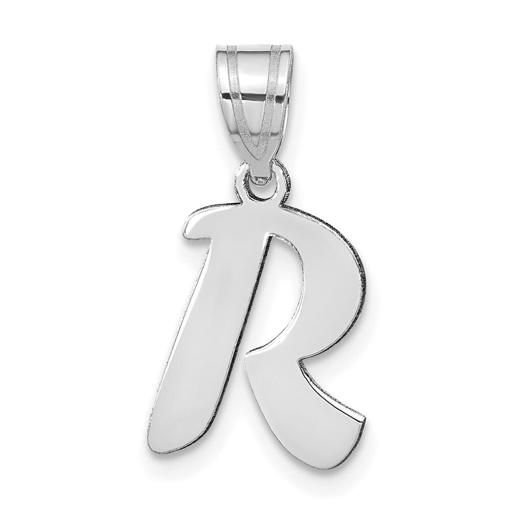 14k White Gold Polished Script Letter R Initial Pendant for Women
