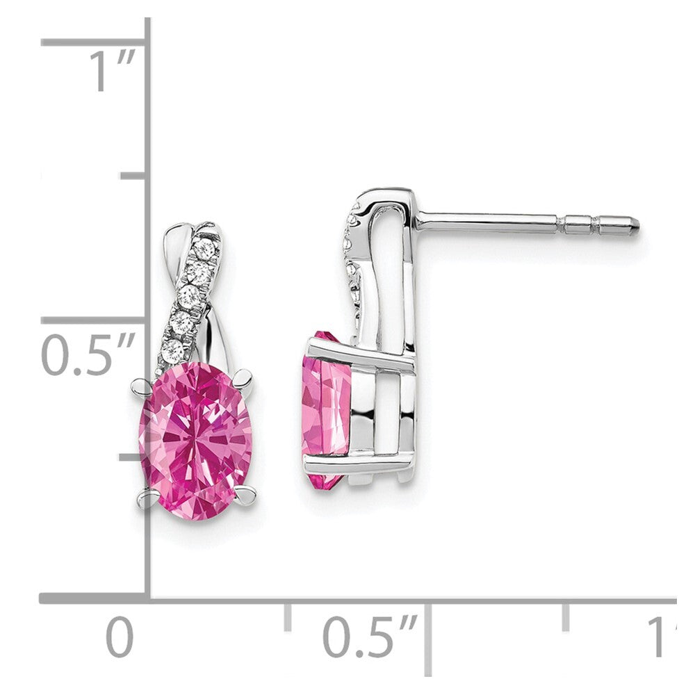 14K White Gold Created Pink Sapphire and Diamond Drop & Dangle Earrings