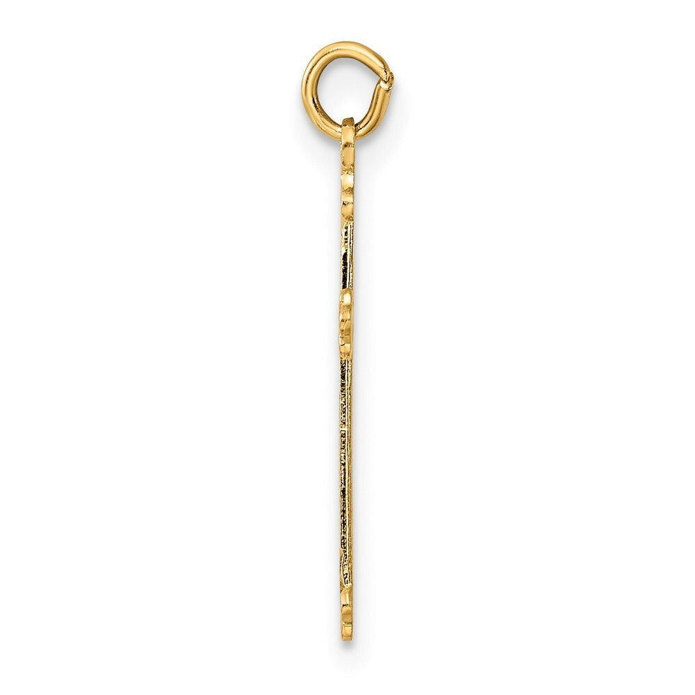 14k Yellow Gold Polished and Textured Solid Diamond Shape Cross Pendant