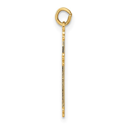14k Yellow Gold Polished and Textured Solid Diamond Shape Cross Pendant