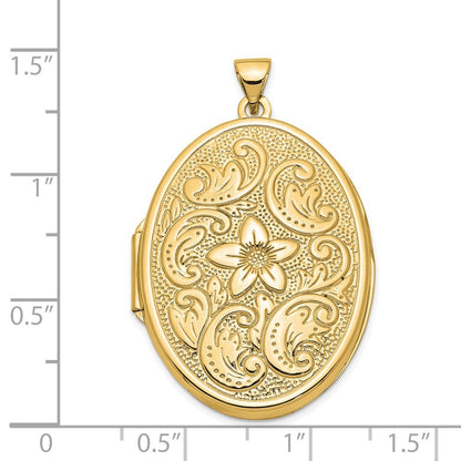 14k Yellow Gold Reversible Floral Swirl Design32mm Oval Locket