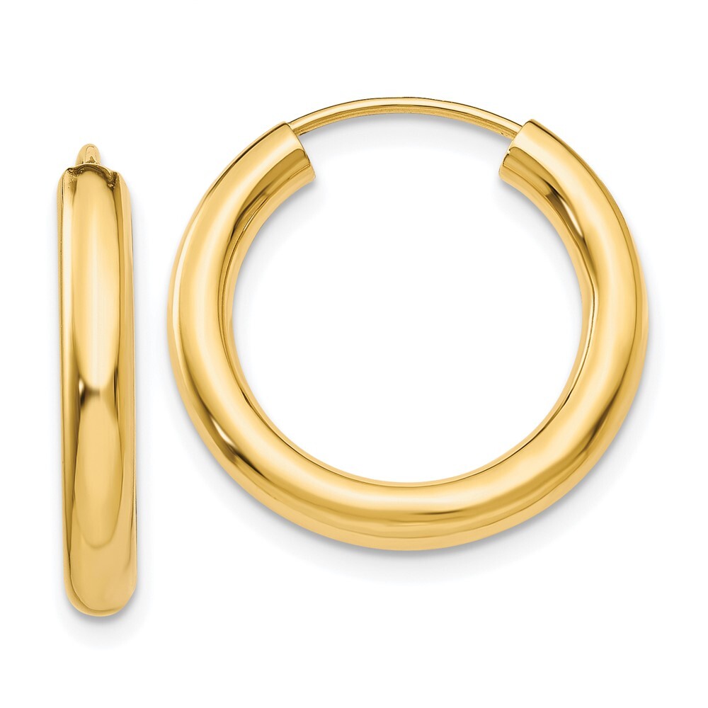 14k Yellow Gold Polished Endless Tube Hoop Earrings Gift for Women