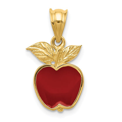 14k Yellow Gold Polished Red Enameled Apple Pendant for Women
