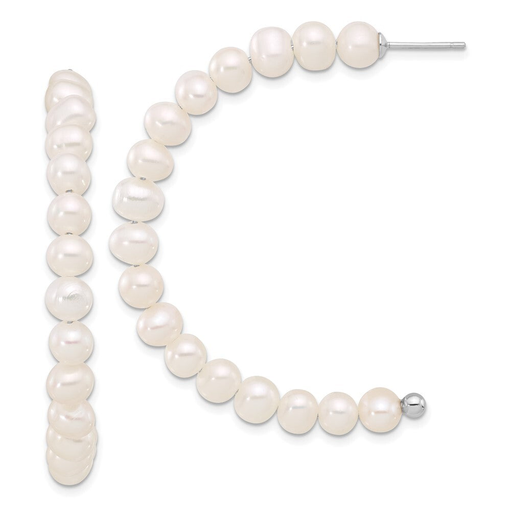 Sterling Silver 5-6mm White Semi-Round Cultured Pearl Post J-Hoop Earrings