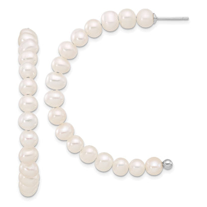 Sterling Silver 5-6mm White Semi-Round Cultured Pearl Post J-Hoop Earrings