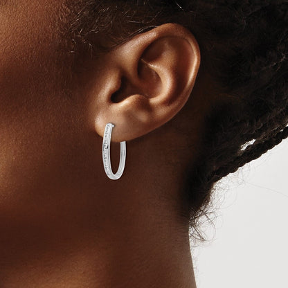 14k White Gold Diamond Oval Hinged Hoop Earrings