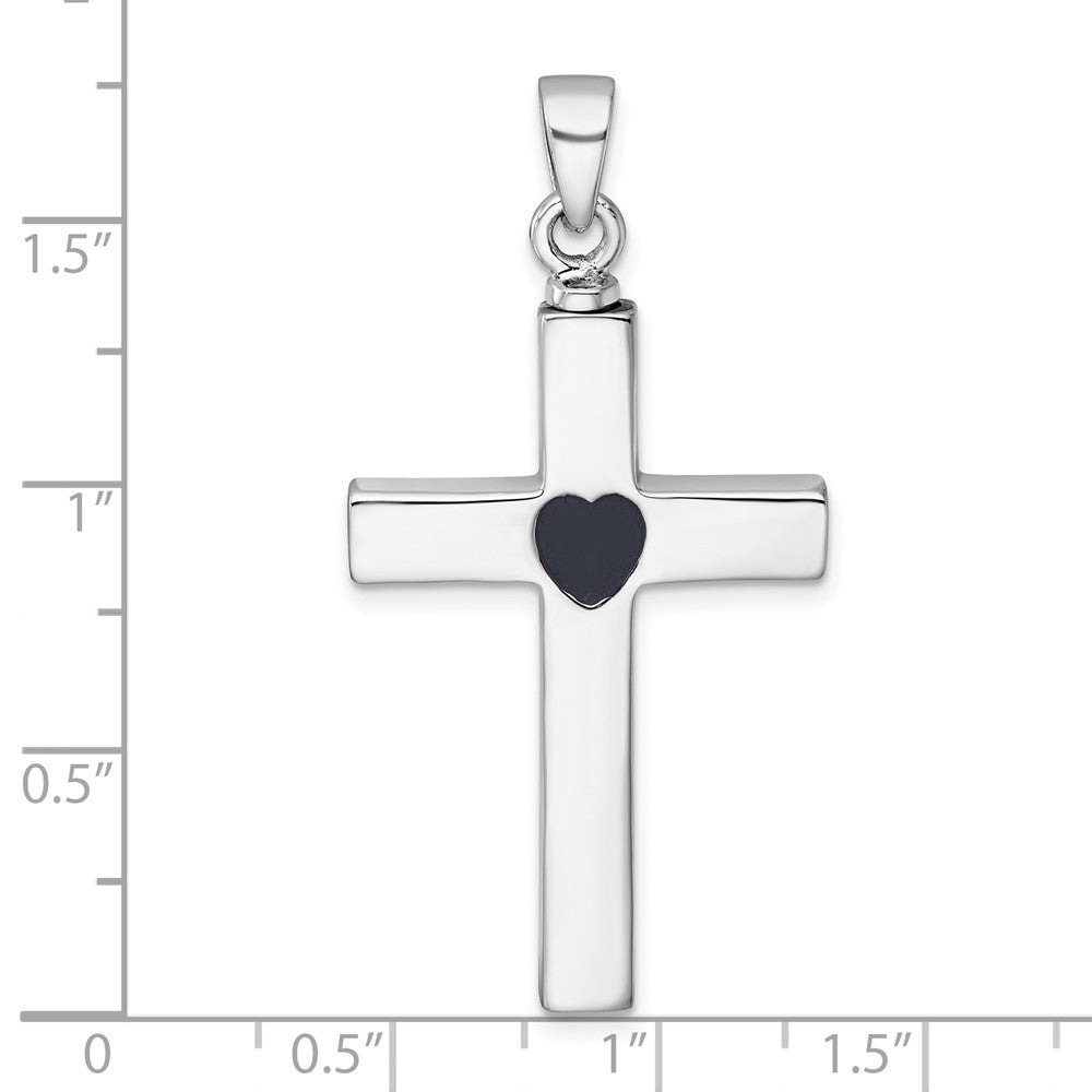 Sterling Silver Polished Latin Cross with Enameled Heart Ash Holder Pendant