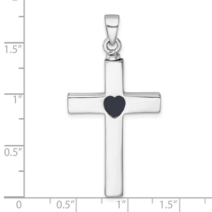 Sterling Silver Polished Latin Cross with Enameled Heart Ash Holder Pendant