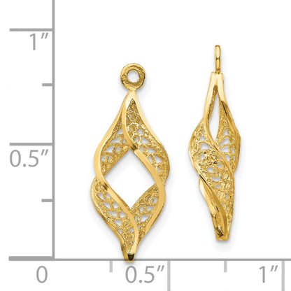 14k Yellow Gold Polished Filigree Swirl Earring Jackets Gift for Women
