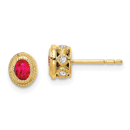 14k Yellow Gold Ruby and Diamond Stud Earrings