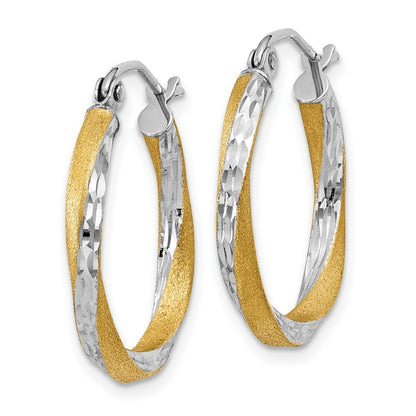 14k Yellow Gold & Rhodium Diamond-cut 2.5mm Twisted Hoop Earrings