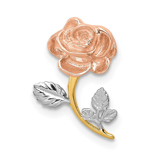 14k Two-tone Gold White Rhodium Polished Rose Chain Slide Pendant
