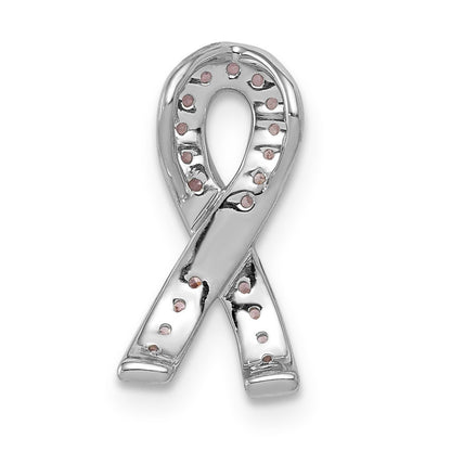 14k White Gold Pink Sapphire Awareness Ribbon Pendant