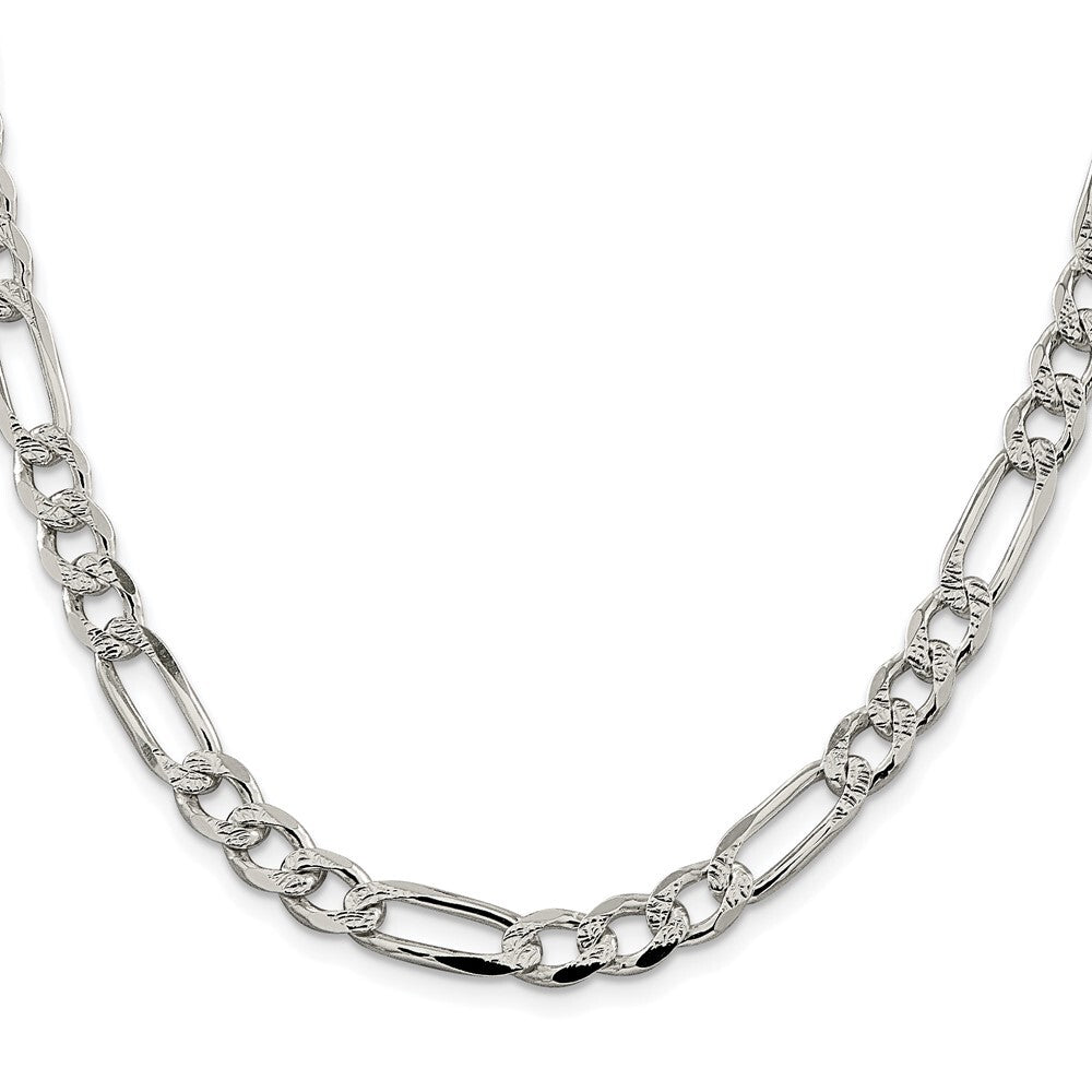 Sterling Silver Rhodium-plated 7.25mm Pav� Flat Figaro Chain