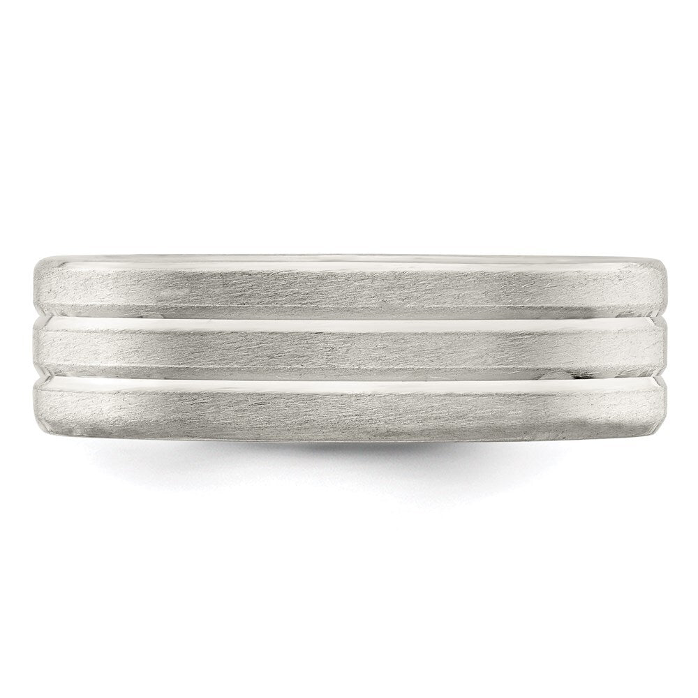 Sterling Silver 6mm Brushed Flat Grooved Fancy Band Size 8