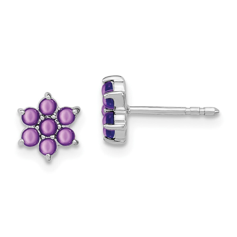 14k White Gold Amethyst Floral Stud Earrings Gift for Women