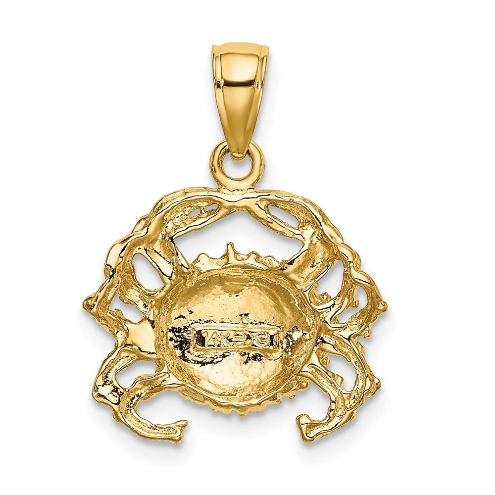 14k Yellow Gold with White Rhodium Polished Crab Charm Pendant for Women