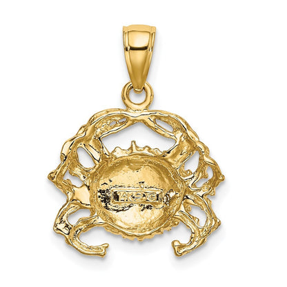 14k Yellow Gold with White Rhodium Polished Crab Charm Pendant for Women