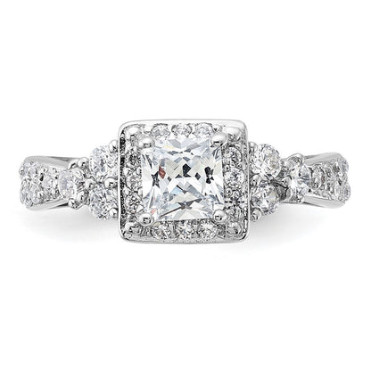 Sterling Silver Rhodium-plated Square Cubic Zirconia Ring Size 7