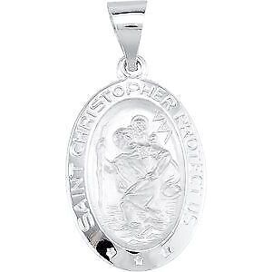 14k White Gold 19x13.5 mm Oval Hollow St. Christopher Medal Pendant