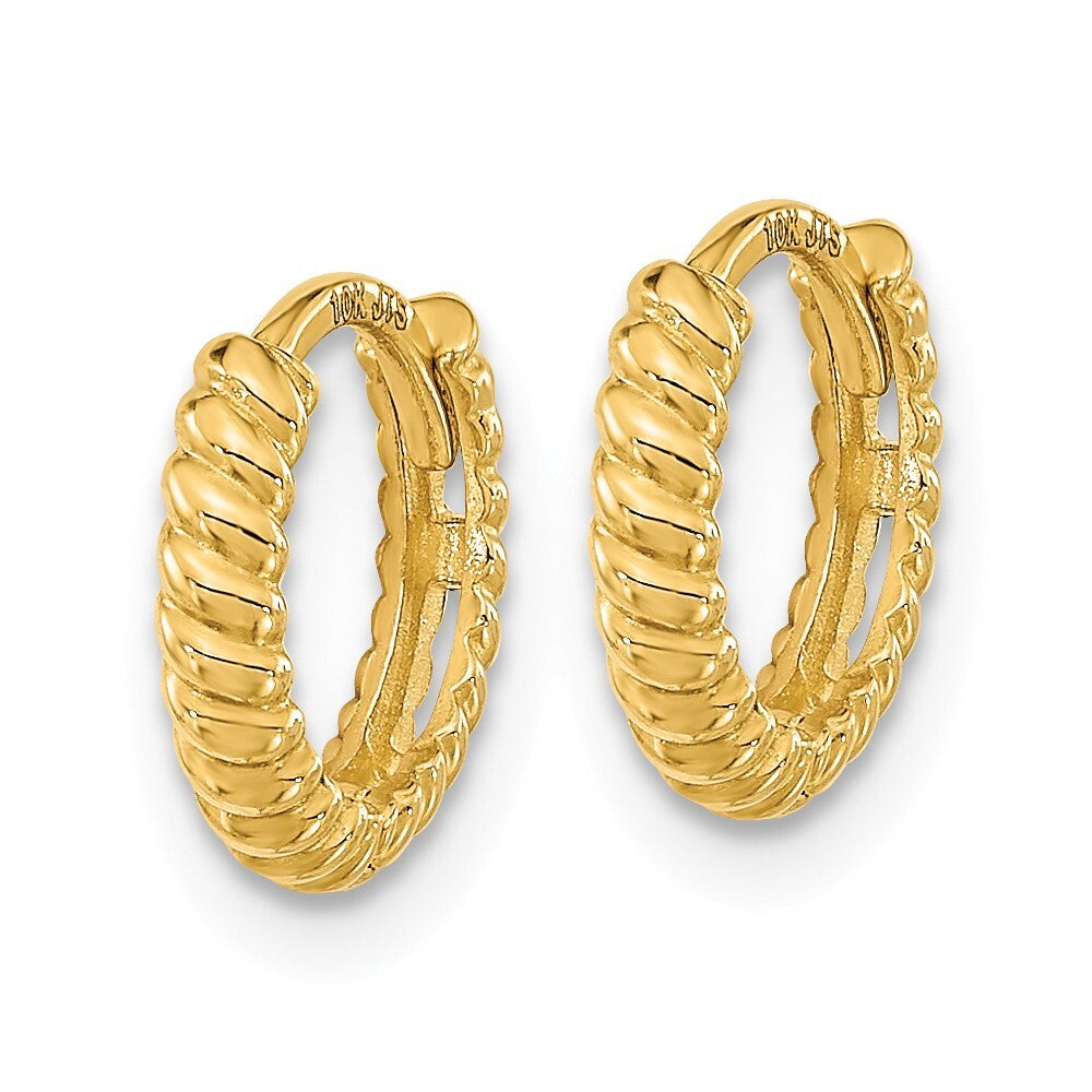 14k Yellow Gold Polished Textured Hoop Earrings Gift for Women