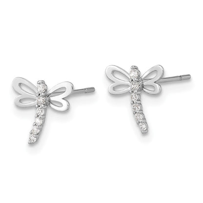 14k White Gold Polished CZ Dragonfly Earrings