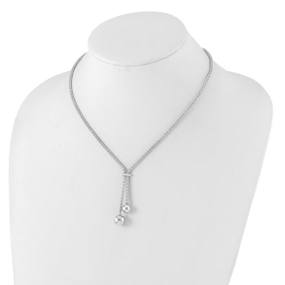 Sterling Silver Rhodium-plated Diamond-Cut w/1.5in ext. 2-Bead Y-Necklace