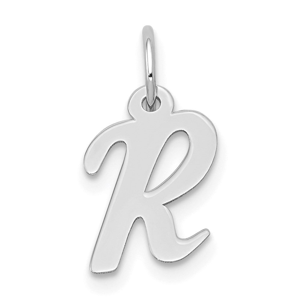 14k White Gold Small Script Letter R Initial Charm Pendant