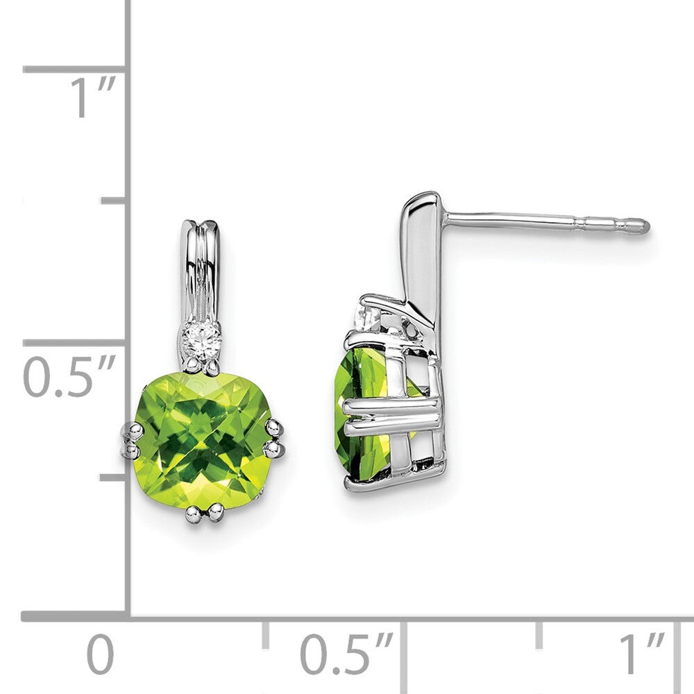 14k White Gold Cushion Peridot and Diamond Drop & Dangle Earrings