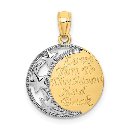 14k Yellow Gold  Rhodium LOVE YOU TO THE MOON AND BACK Pendant for Women