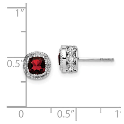 14k White Gold Cushion Garnet and Diamond Stud Earrings
