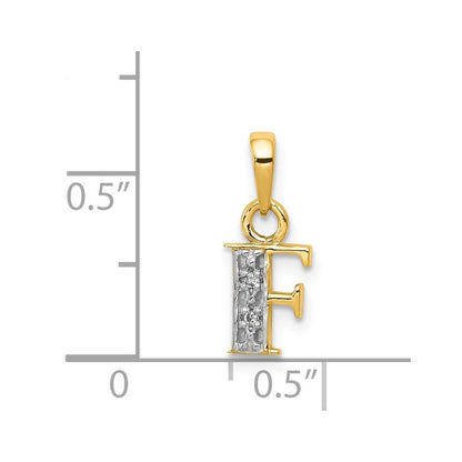 14k Yellow Gold with Rhodium Diamond Letter F Initial Pendant for Women