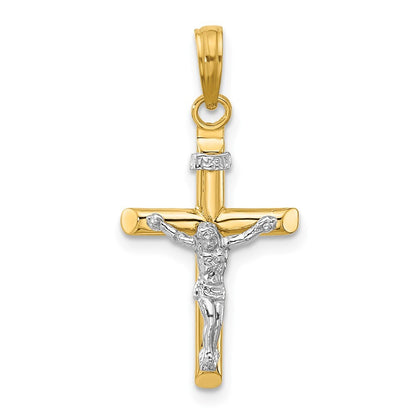 14k Two-tone Gold INRI Hollow Crucifix Charm Pendant for Women