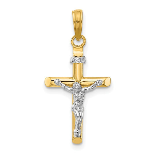 14k Two-tone Gold INRI Hollow Crucifix Charm Pendant for Women