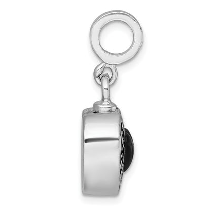 Sterling Silver RH-plated Onyx Enameled Heart Ash Holder Bead/Pendant