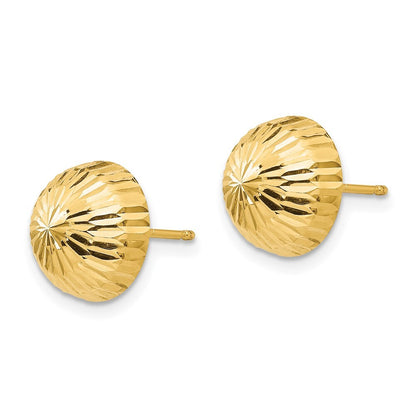 14k Yellow Gold Polished & Diamond-Cut 10mm Button Stud Earrings Gift for Women