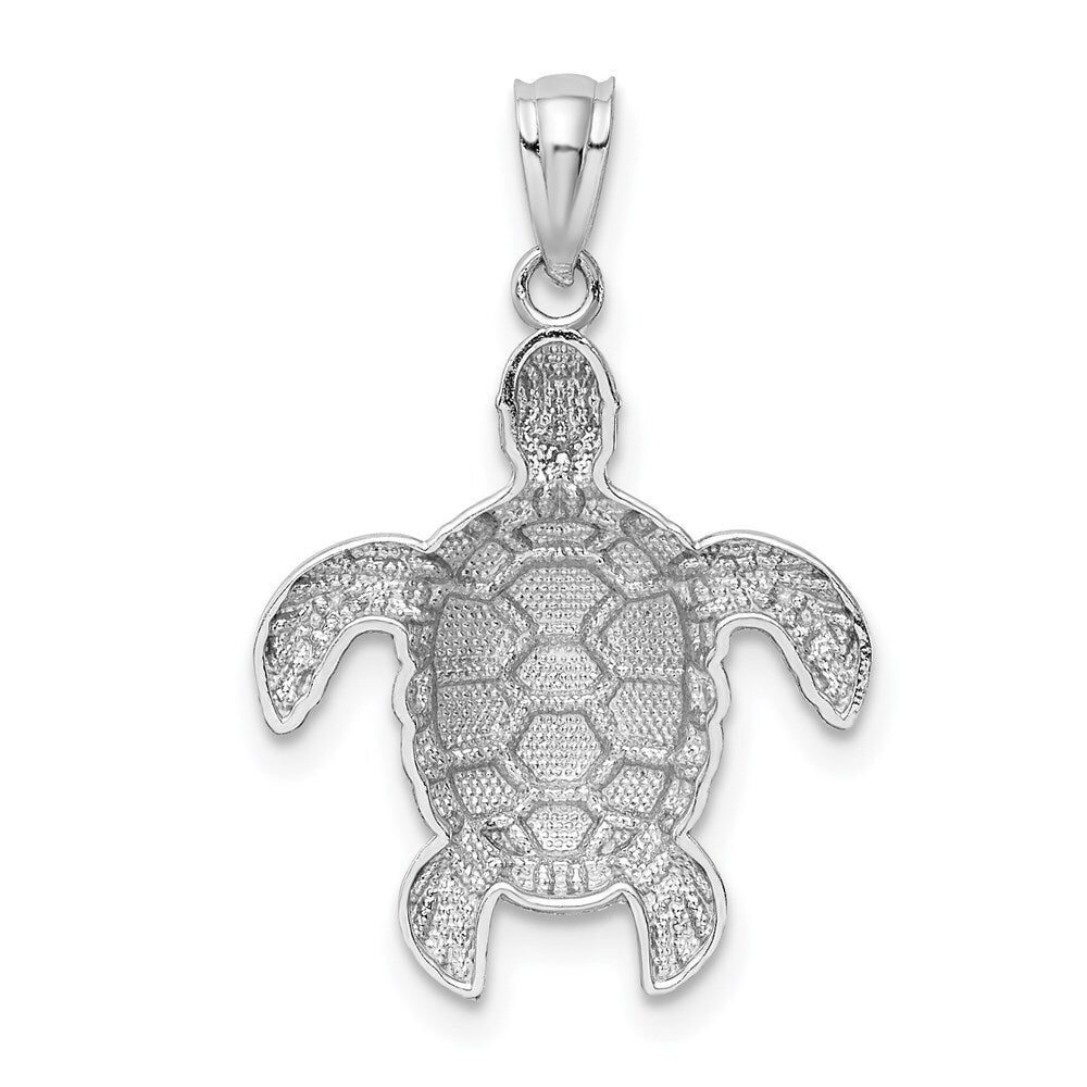 14k White Gold Diamond-cut Polished Sea Turtle Pendant for Women